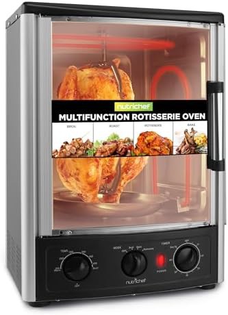 Vertical rotisserie convection oven with glass door