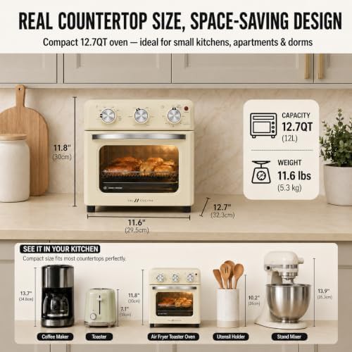 Almond yellow retro air fryer toaster oven — photo 3